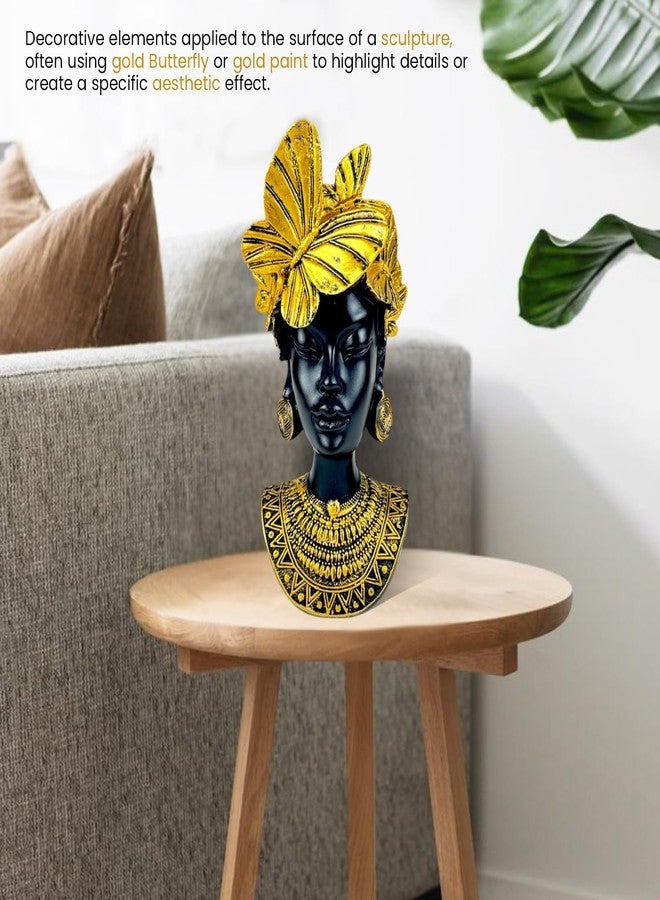 Bianco Golden Butterfly Goddess Bust Polyresin Showpiece 26 cm African Queen Figurine Black & Gold Statue for Home Decor Living Room Office Table Gift | Tabletop Decorative Showpiece - Image 5